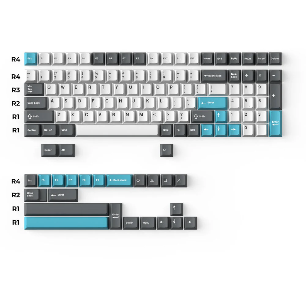 Cherry Profile Double - Shot PBT Full Set Keycaps - Grey, White, and Blue - Image 2