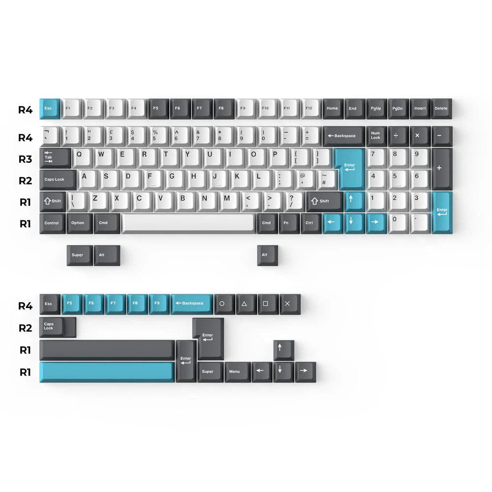 Cherry Profile Double - Shot PBT Full Set Keycaps - Grey, White, and Blue - Image 3
