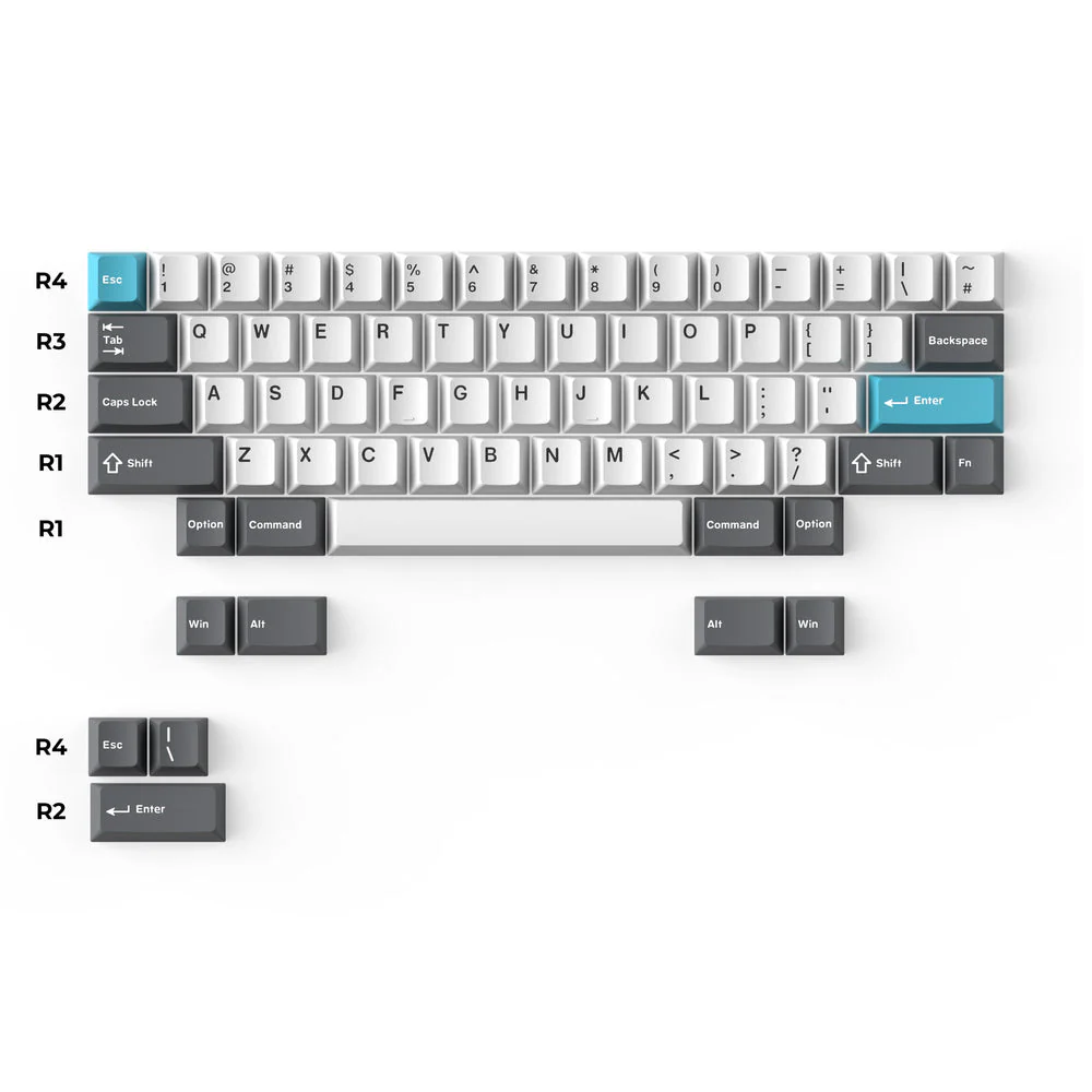 Cherry Profile Double - Shot PBT Full Set Keycaps - Grey, White, and Blue - Image 4