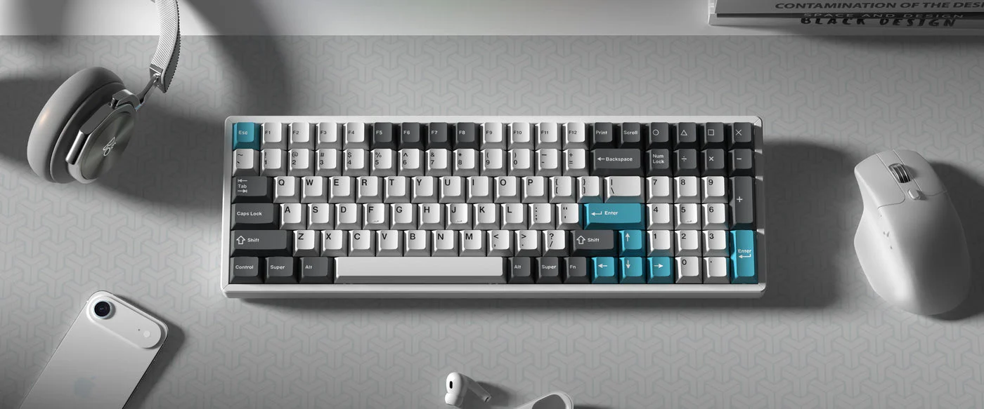 Cherry Profile Double - Shot PBT Full Set Keycaps - Grey, White, and Blue - Image 6