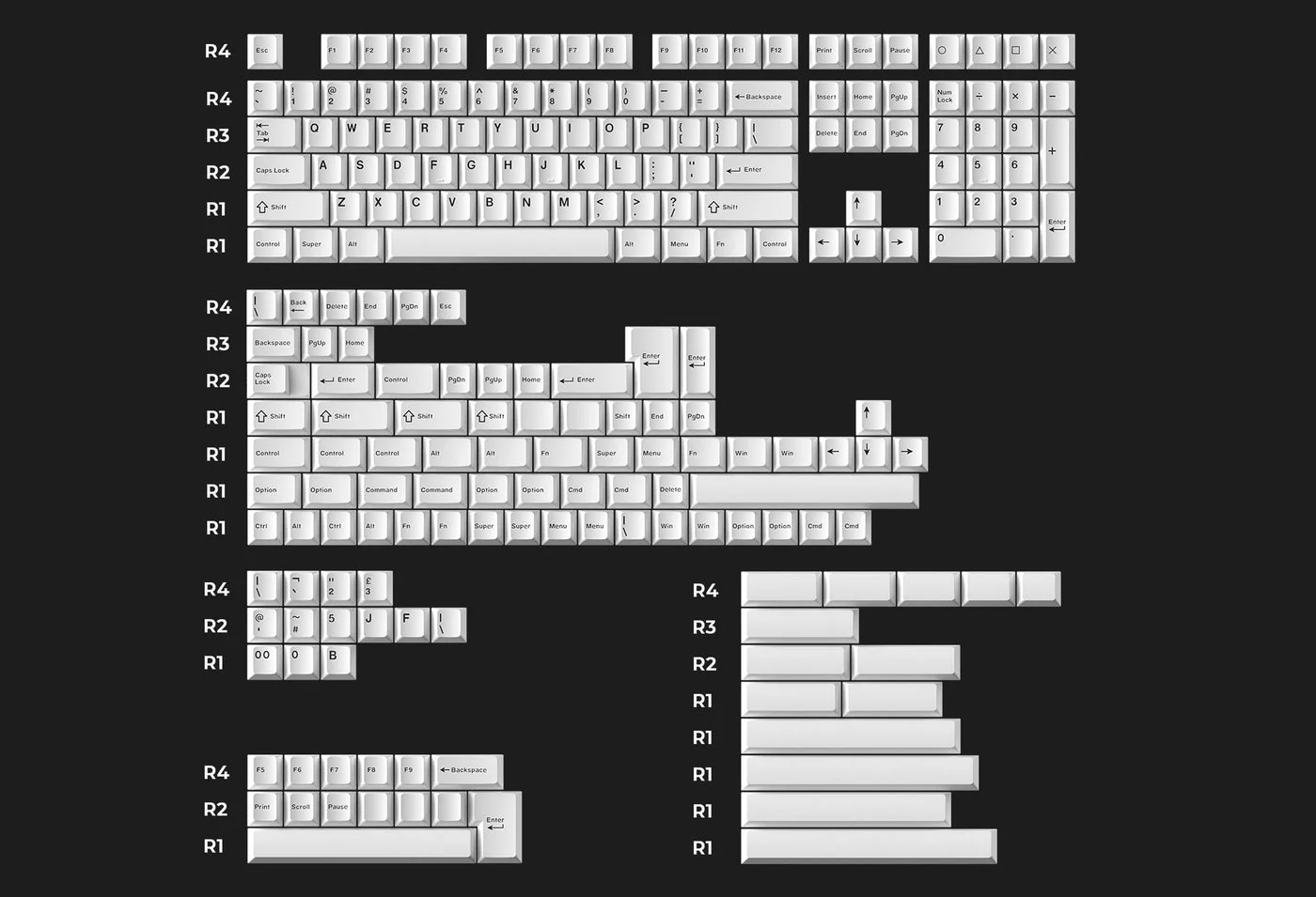 Cherry Profile Double - Shot PBT Full Set Keycaps - Black on White - Bow - Image 5