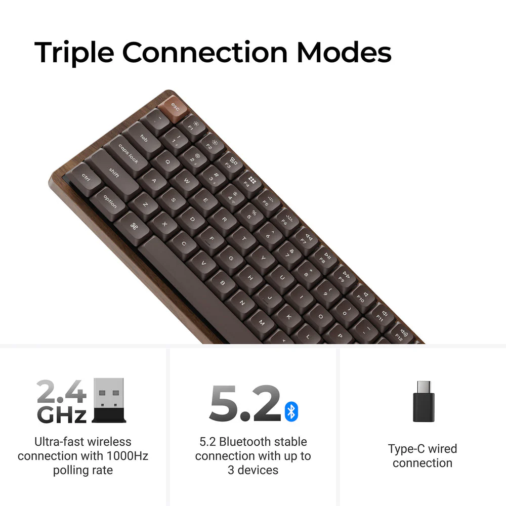 Keychron K3 Max QMK Wireless Custom Mechanical Keyboard - All Wood Special Edition (US ANSI Layout) - Image 6